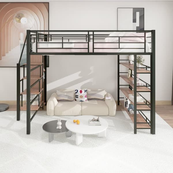 Mezzanine-säng 140x200 cm - med liten garderob och förvaringshyllor - Svart