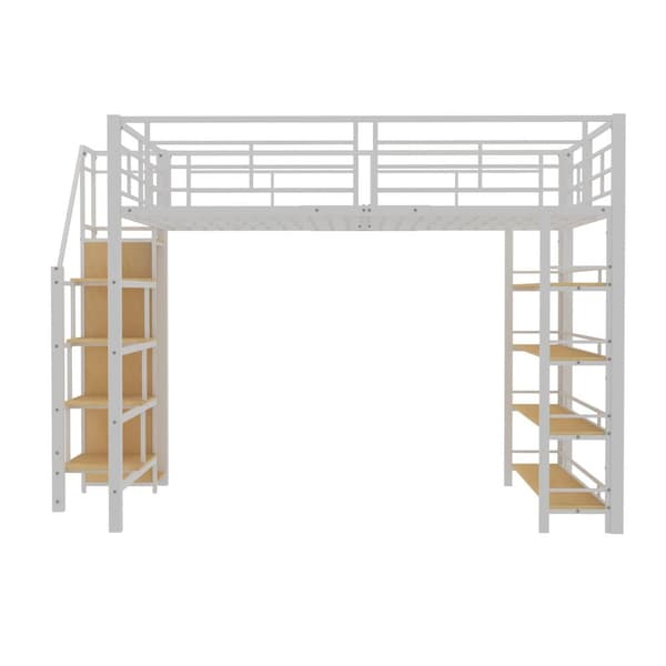 Mezzanine-vuode 140x200 cm - pienellä vaatekaapilla ja säilytyshyllyillä - valkoinen