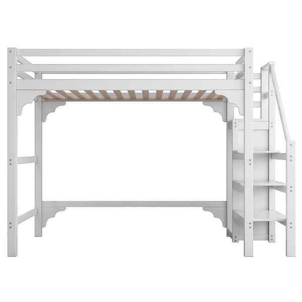 Mezzanin Seng med Garderobeskab - 140x200 cm - med lamelbund - Hvid