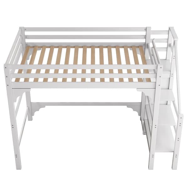 Mezzanin Seng med Garderobeskab - 140x200 cm - med lamelbund - Hvid