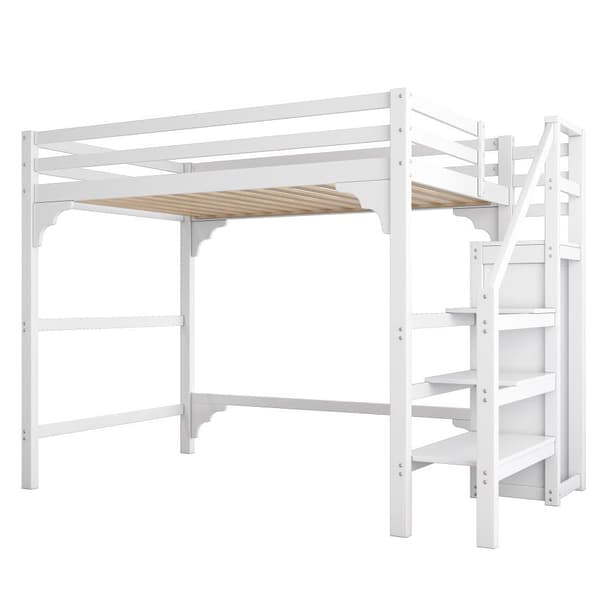 Mezzanin Seng med Garderobeskab - 140x200 cm - med lamelbund - Hvid