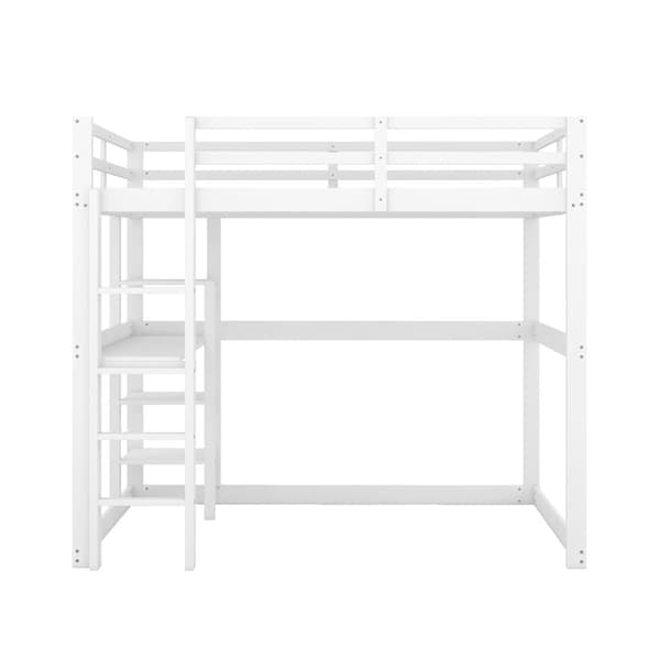 Mezzanine-säng 140x200cm i massiv furu med skrivbord och hyllor - Vit