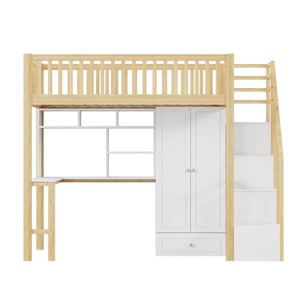 Mezzanin seng 90x200 cm - med garderobe og skrivebord - sengeramme i træ - Hvid