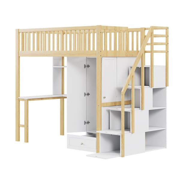 Mezzanin seng 90x200 cm - med garderobe og skrivebord - sengeramme i træ - Hvid