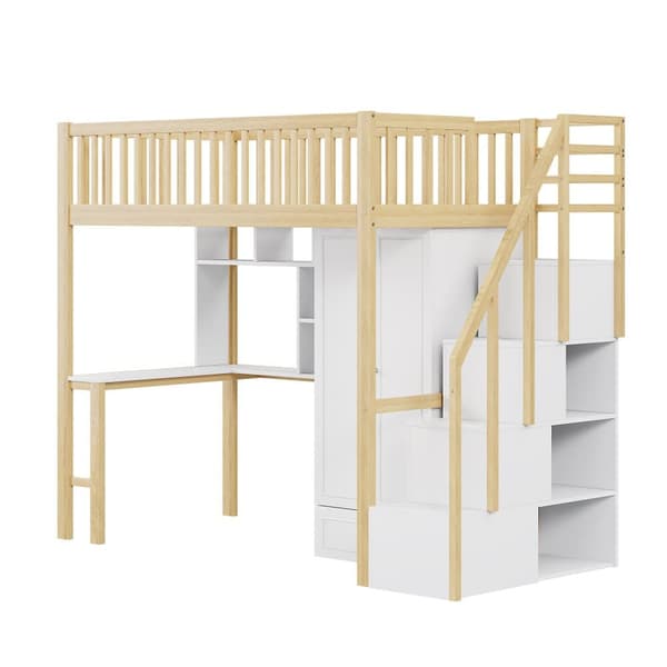 Mezzanin seng 90x200 cm - med garderobe og skrivebord - sengeramme i træ - Hvid