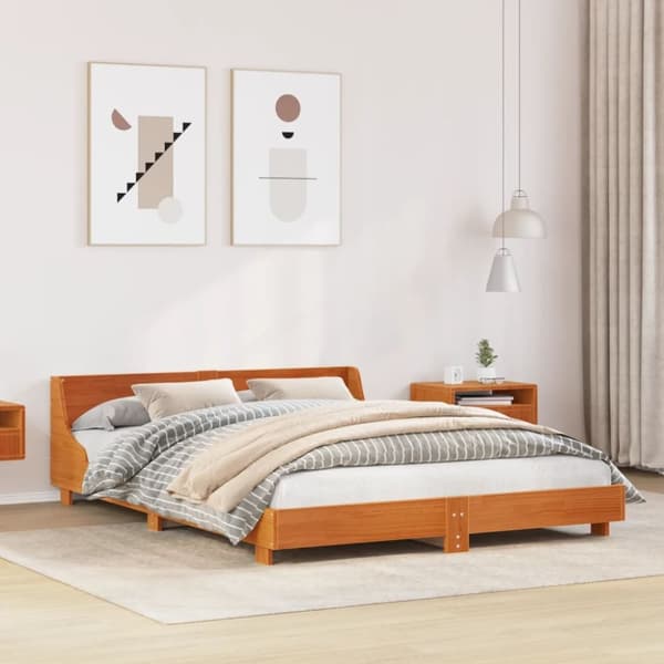 vidaXL Sengeramme uten madrass voksbrun 140x200 cm heltre furu