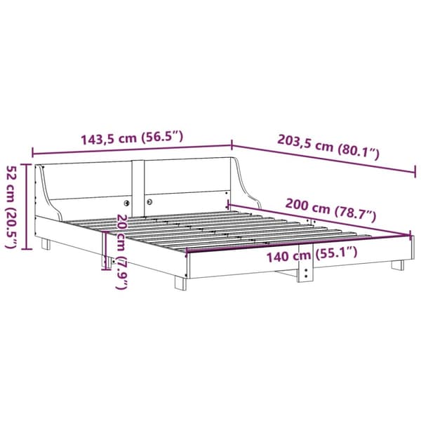 vidaXL Sengeramme uten madrass voksbrun 140x200 cm heltre furu