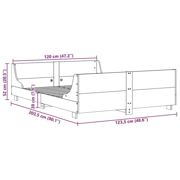 vidaXL Sänky ilman patjaa vahanruskea 120x200 cm täysi mänty