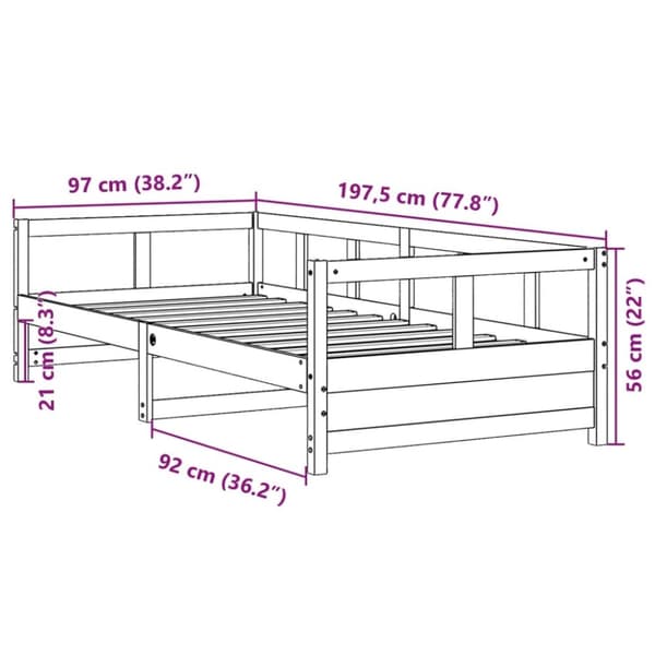 vidaXL Vuodesohva ilman patjaa vahanruskea 90x190 cm täysi mänty