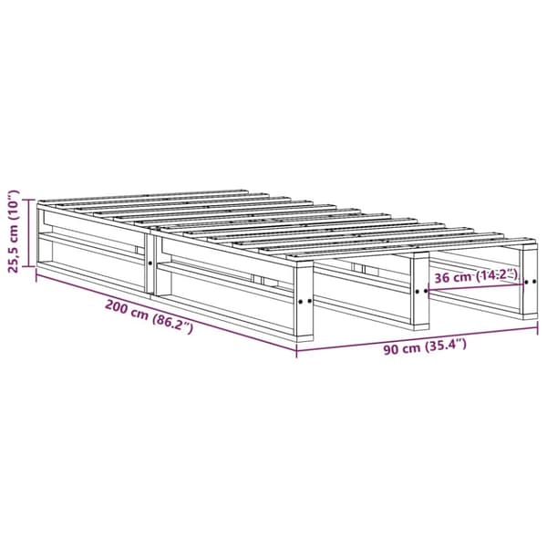 vidaXL Sengeramme uten madrass 90x200 cm heltre furu
