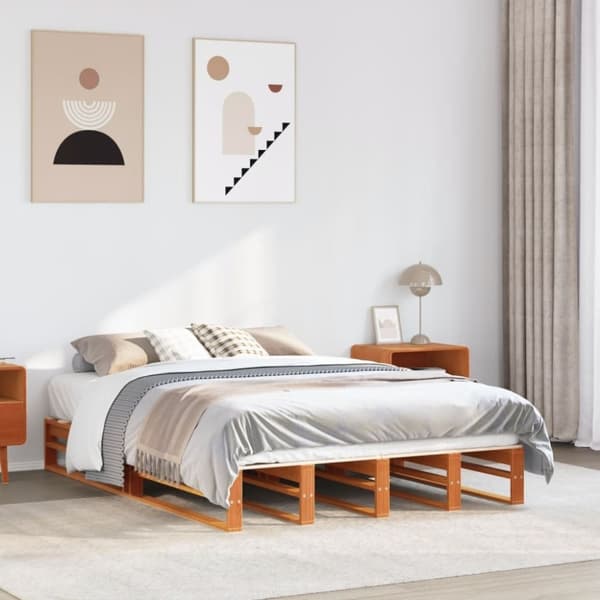 vidaXL sengeramme uden madras 140x190 cm massivt fyrretræ gyldenbrun