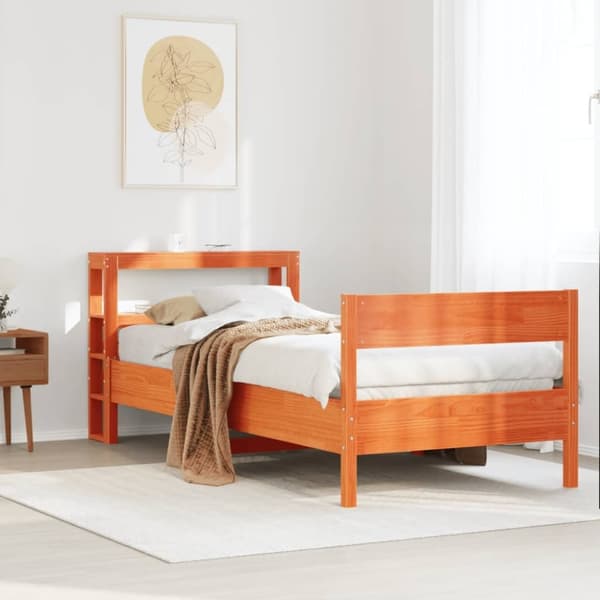 vidaXL Sängynrunko ilman patjaa vahanruskea 75x190 cm täysi mänty