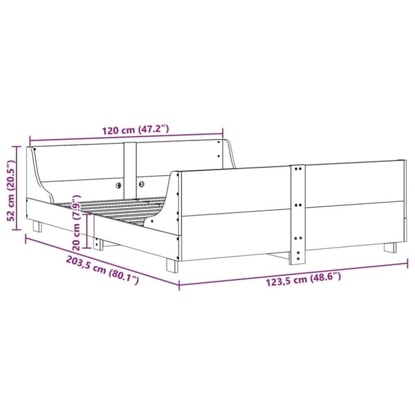 vidaXL Sengeramme uten madrass 120x200 cm heltre furu
