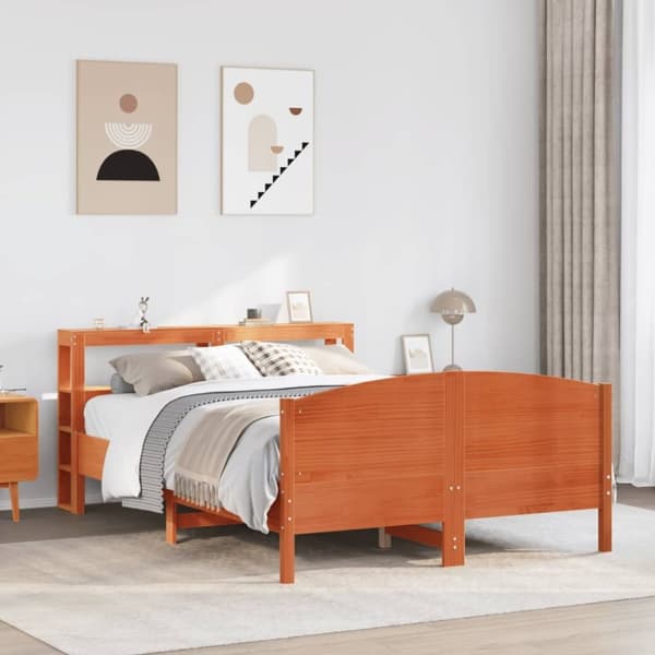 vidaXL sengeramme uden madras 140x190 cm massivt fyrretræ gyldenbrun