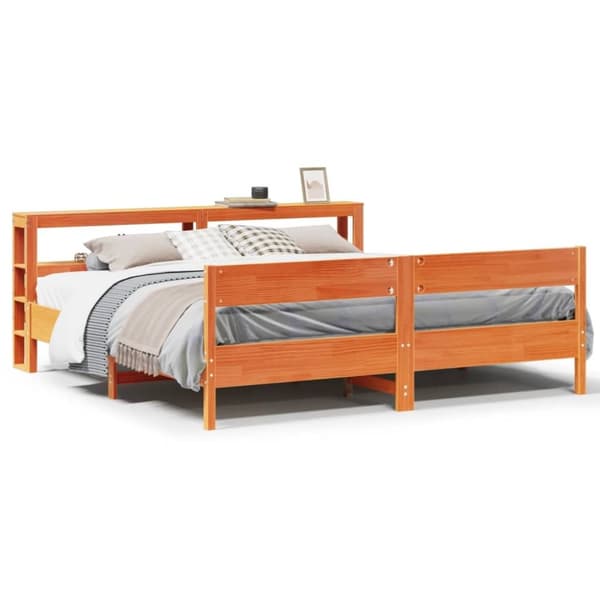 vidaXL Sängram utan madrass vaxbrun 180x200 cm massiv furu