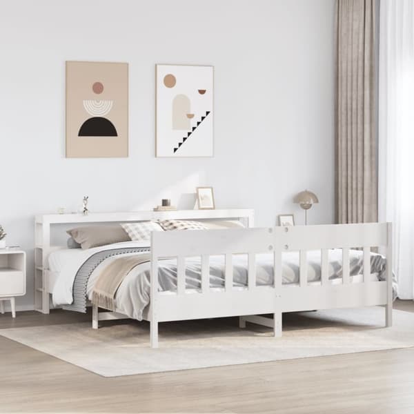 vidaXL Sengeramme med madrass hvit 200x200 cm heltre furu
