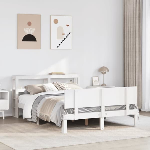 vidaXL Sengeramme med hodegavl hvit 140x190 cm heltre furu