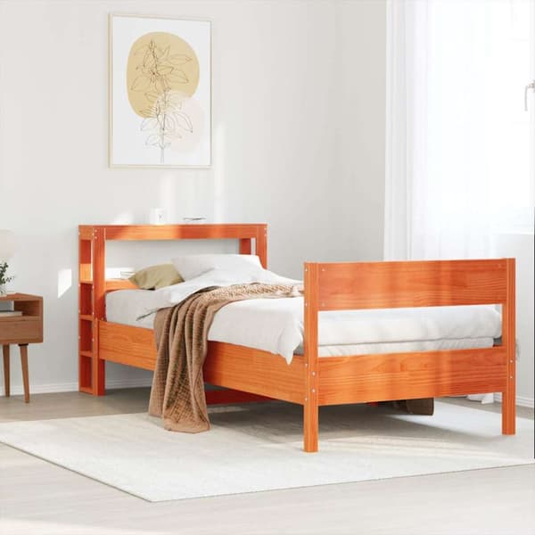 vidaXL sengeramme uden madras 90x200 cm massivt fyrretræ gyldenbrun