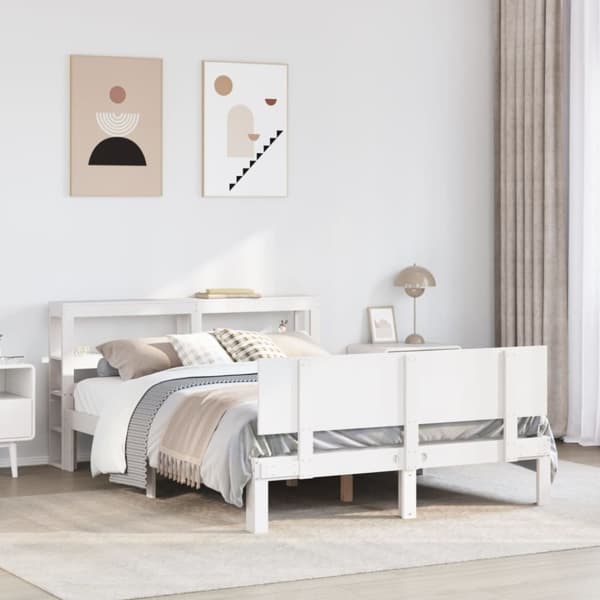 vidaXL Sengeramme med hodegavl hvit 140x200 cm heltre furu