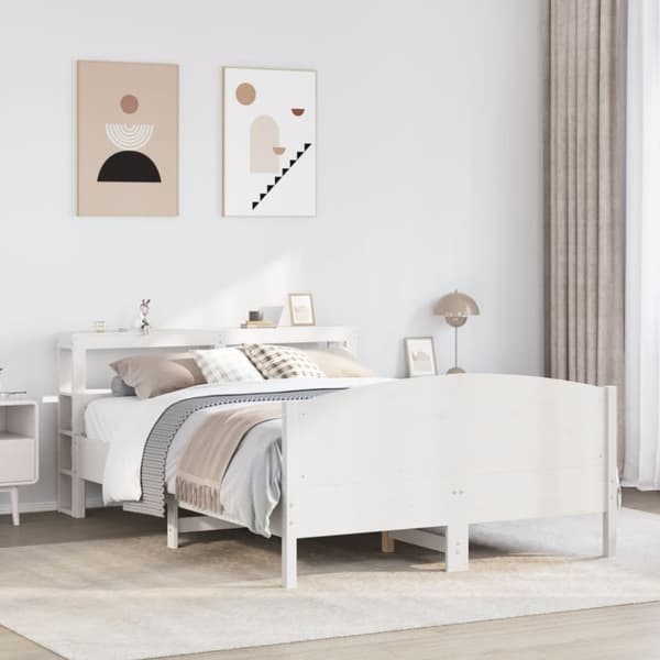 vidaXL Sengeramme uten madrass hvit 135x190 cm heltre furu