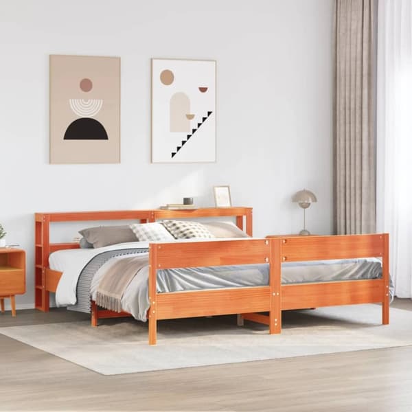 vidaXL Sengeramme uten madrass voksbrun 200x200 cm heltre furu