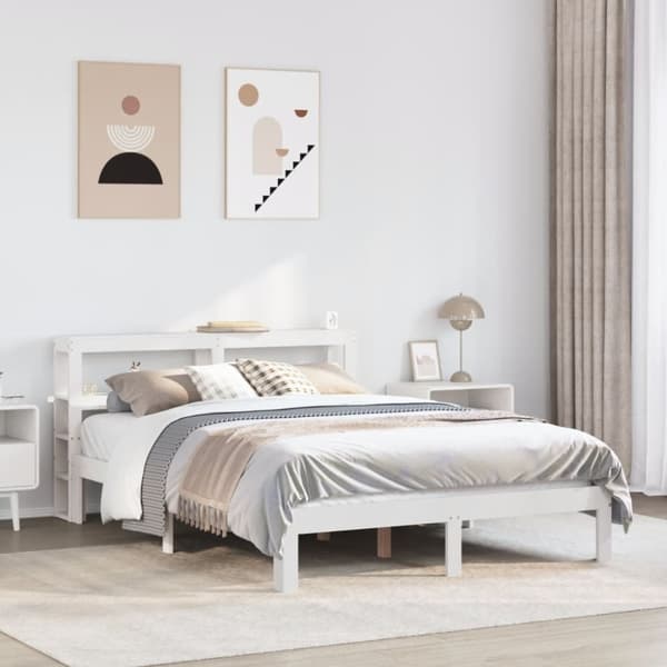 vidaXL Sengeramme med hodegavl hvit 140x190 cm heltre furu