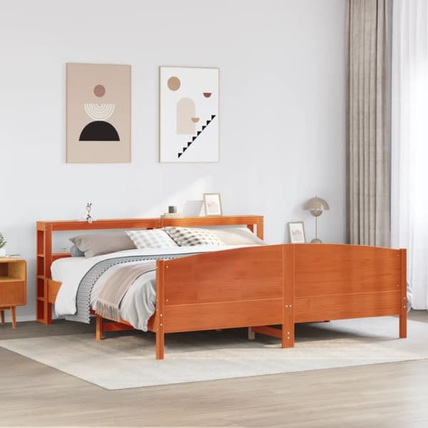 vidaXL sengeramme uden madras 180x200 cm massivt fyrretræ gyldenbrun