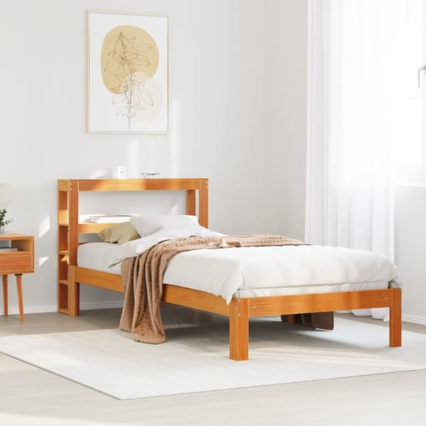 vidaXL sengeramme uden madras 100x200 cm massivt fyrretræ gyldenbrun