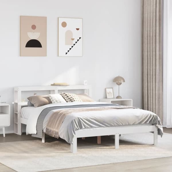 vidaXL Sengeramme med hodegavl hvit 160x200 cm heltre furu