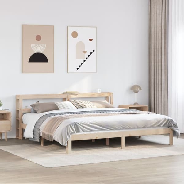vidaXL Sängynrunko päädyllä 200x200 cm täysi mänty