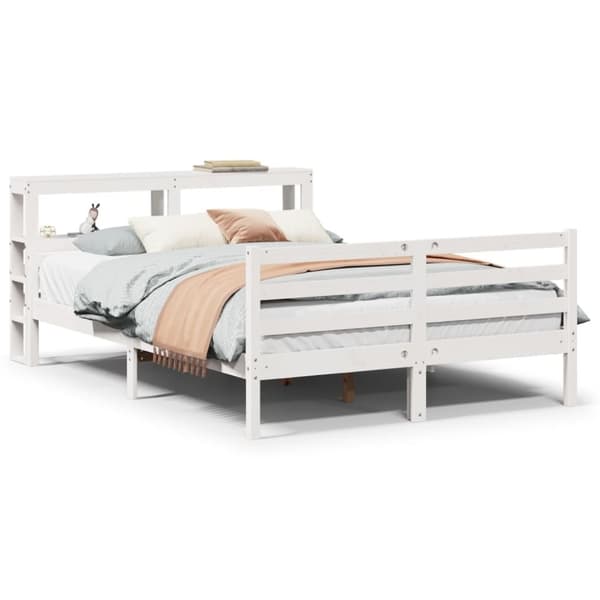 vidaXL Sengeramme med hodegavl hvit 150x200 cm heltre furu