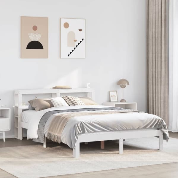 vidaXL Sengeramme med hodegavl hvit 135x190 cm heltre furu