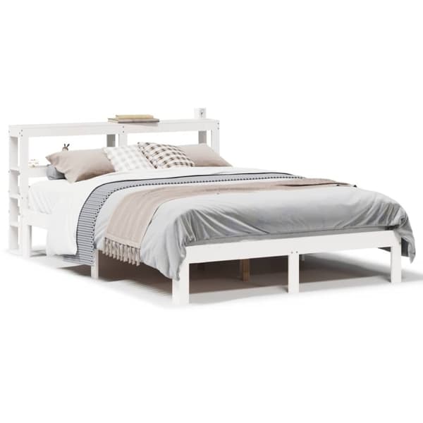 vidaXL Sengeramme med hodegavl hvit 135x190 cm heltre furu