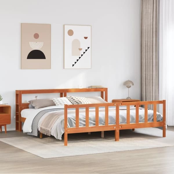 vidaXL Sengeramme med hodegavl voksbrun 180x200 cm heltre furu