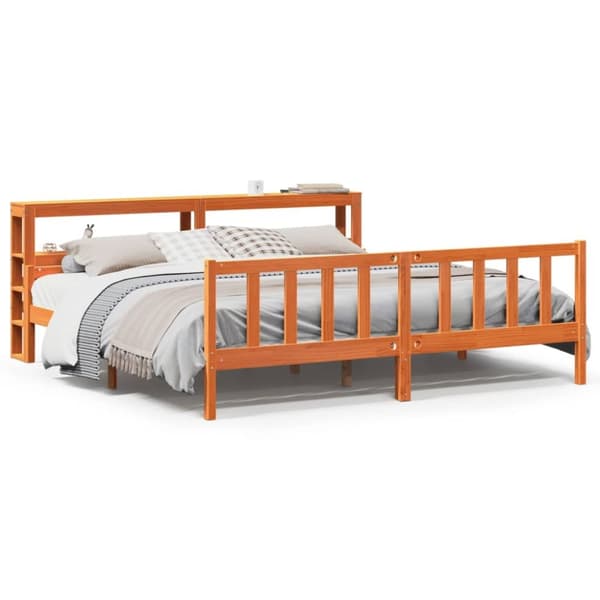 vidaXL Sengeramme med hodegavl voksbrun 180x200 cm heltre furu