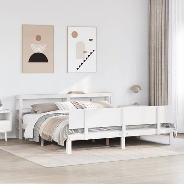 vidaXL sengeramme med sengegavl 200x200 cm massivt fyrretræ hvid