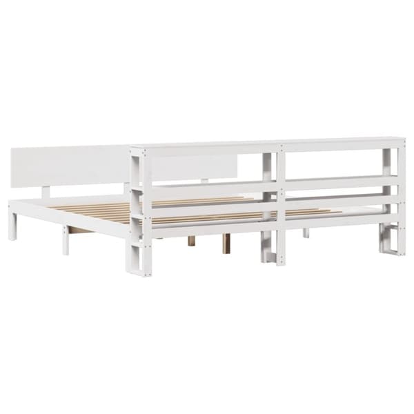 vidaXL sengeramme med sengegavl 200x200 cm massivt fyrretræ hvid