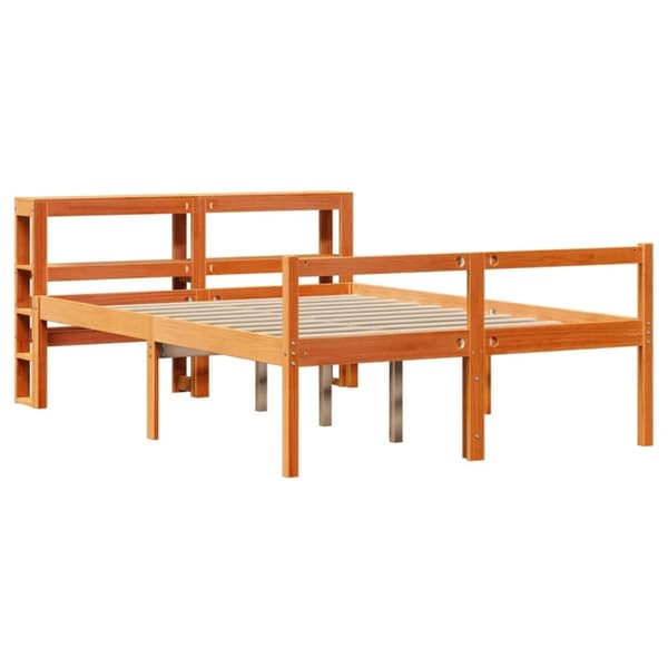 vidaXL Sengeramme med hodegavl voksbrun 135x190 cm heltre furu
