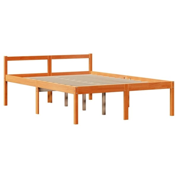 vidaXL Sengeramme med hodegavl voksbrun 135x190 cm heltre furu