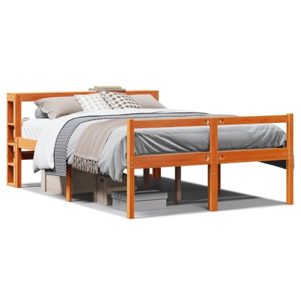 vidaXL Sengeramme med hodegavl voksbrun 135x190 cm heltre furu