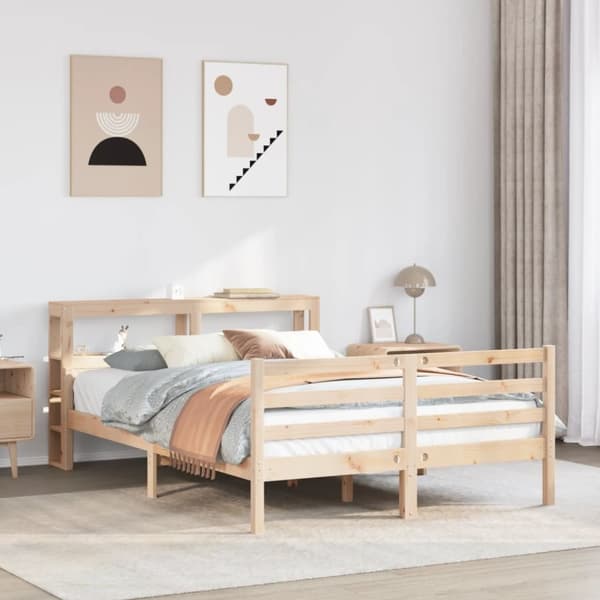 vidaXL sengeramme med sengegavl 150x200 cm massivt fyrretræ
