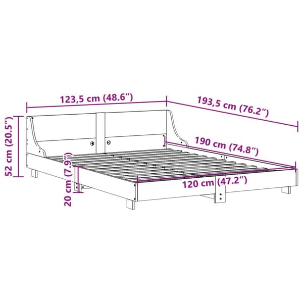 vidaXL Sänky ilman patjaa vahanruskea 120x190 cm täysi mänty