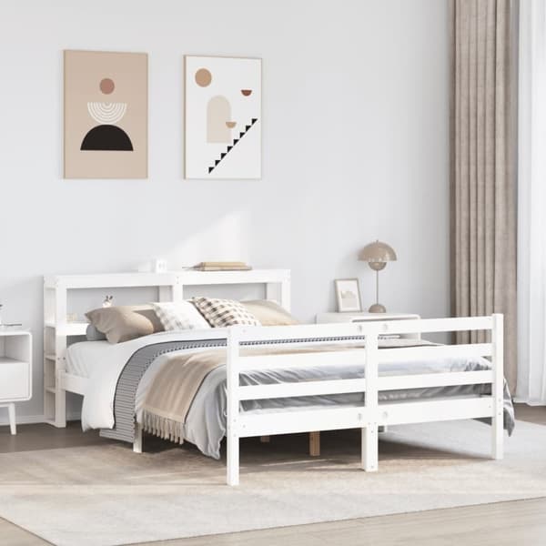 vidaXL sengeramme uden madras 150x200 cm massivt fyrretræ hvid