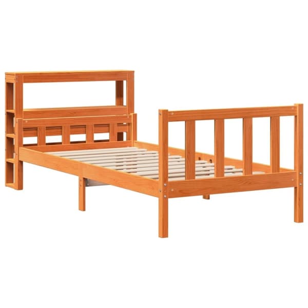 vidaXL sengeramme med sengegavl 75x190 cm massivt fyrretræ gyldenbrun