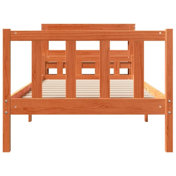 vidaXL sengeramme med sengegavl 75x190 cm massivt fyrretræ gyldenbrun