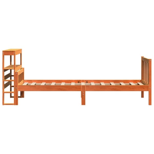 vidaXL sengeramme med sengegavl 75x190 cm massivt fyrretræ gyldenbrun