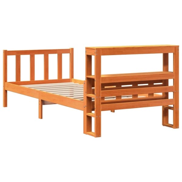 vidaXL sengeramme med sengegavl 75x190 cm massivt fyrretræ gyldenbrun