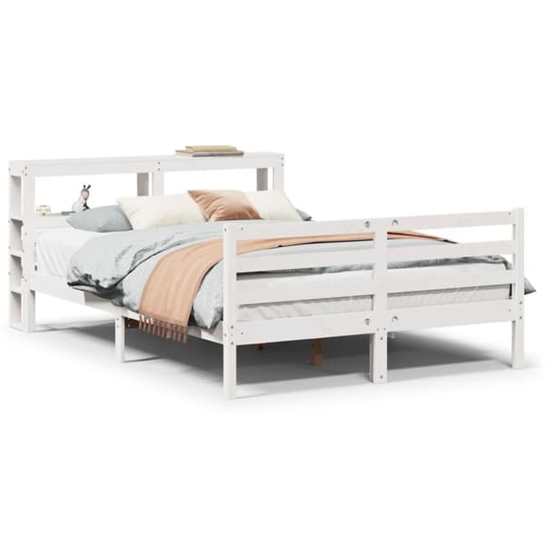 vidaXL sengeramme med sengegavl 140x200 cm massivt fyrretræ hvid