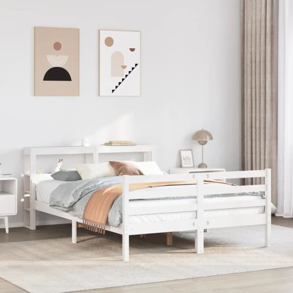 vidaXL sengeramme med sengegavl 140x200 cm massivt fyrretræ hvid