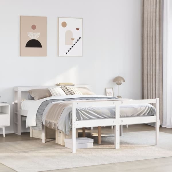 vidaXL Seniorseng med hodegavl hvit 150x200 cm heltre furu
